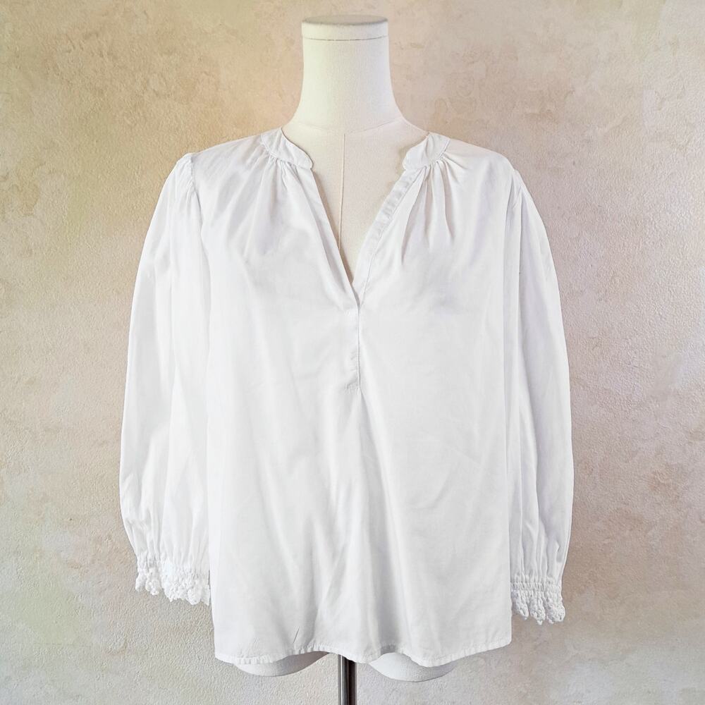Velvet Graham Spencer White Cotton Peasant Blouse XS Crochet Cuff Boho Top USA
